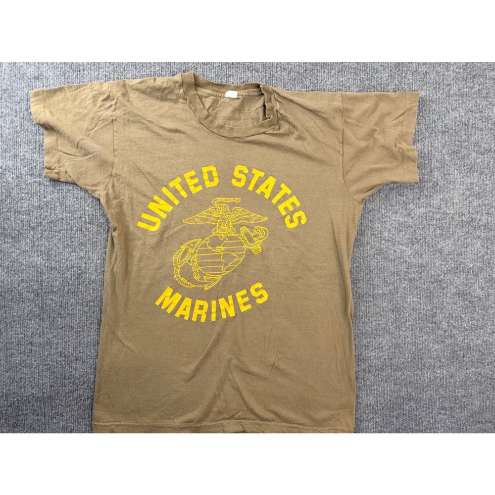 Vintage US Marines T Shirt Mens Large Brown Graphic Tee USA Made Y2K Workwear